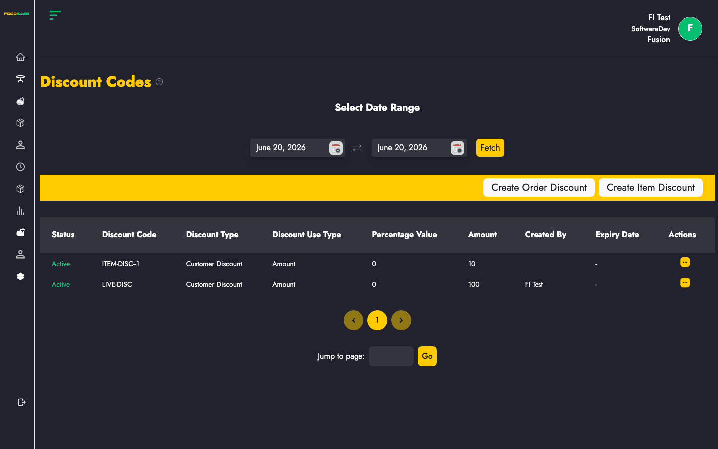 Discount Codes page