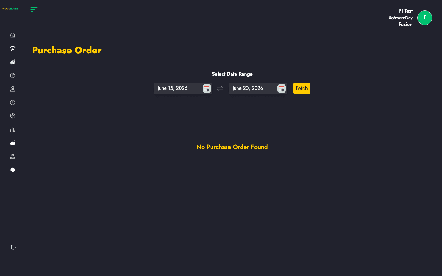 Purchase Order list page