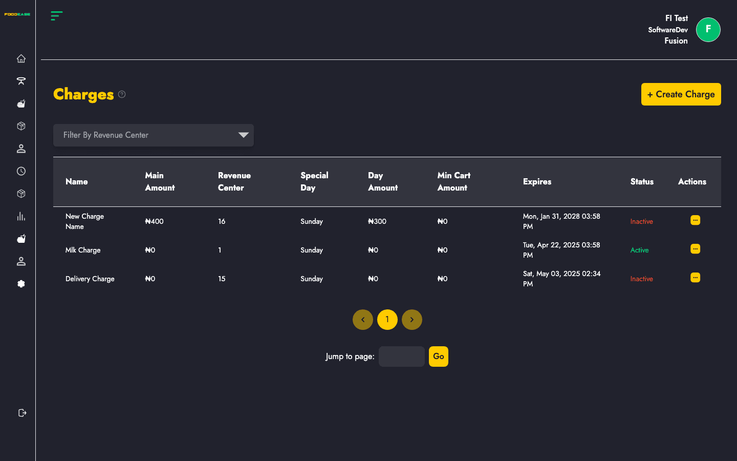 Charges list page