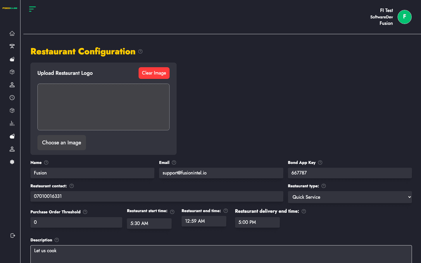 Restaurant Info page
