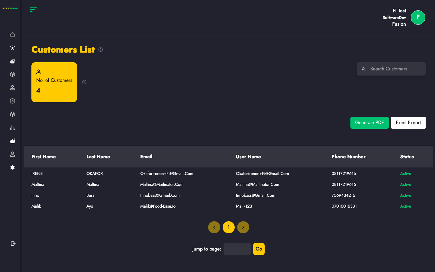Customers List page