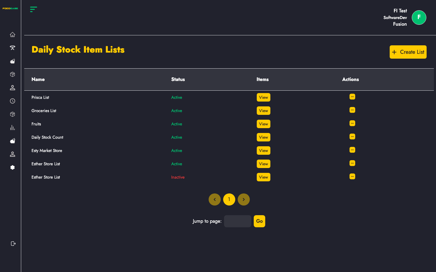 Daily Stock Item Lists page