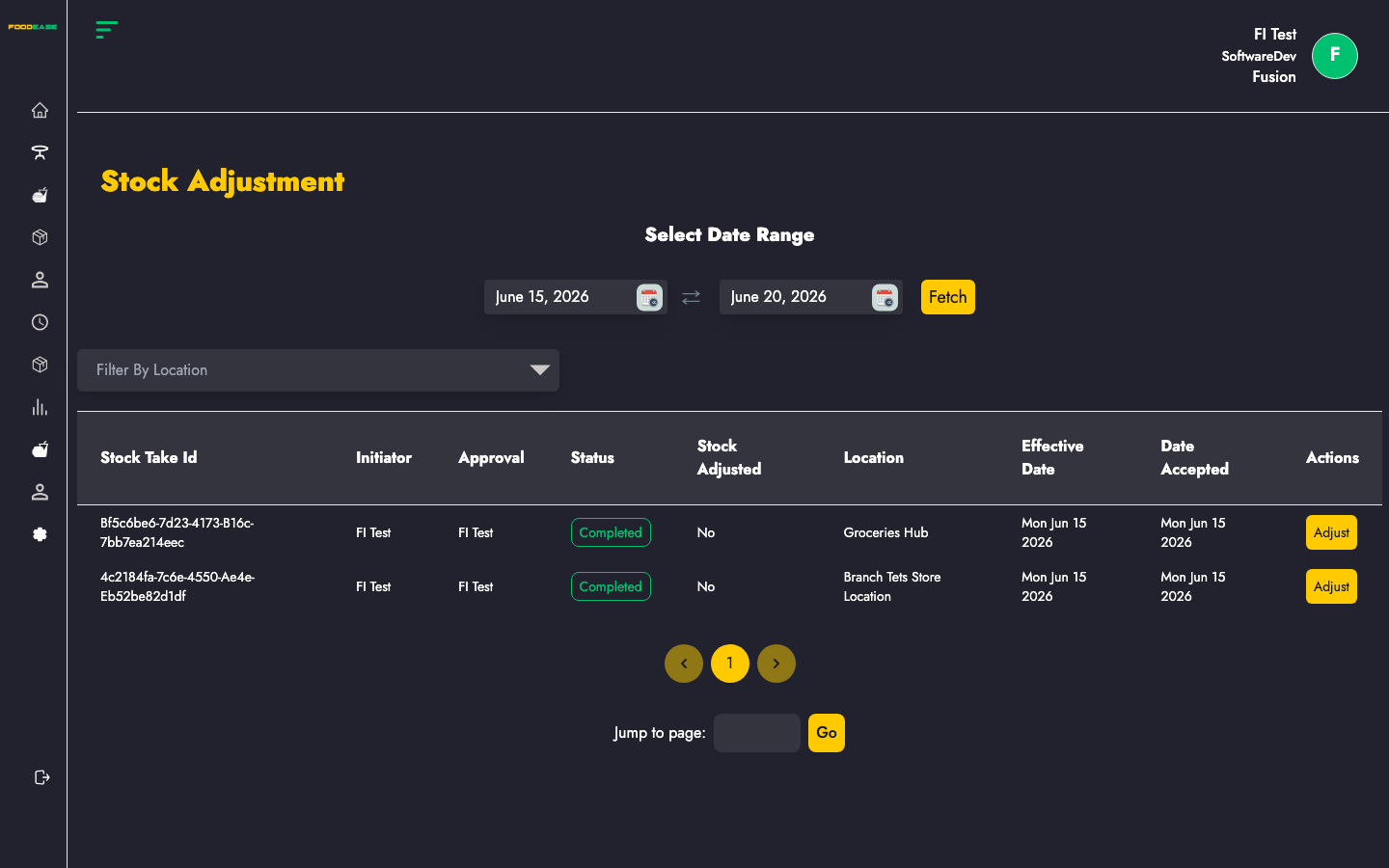 Stock Adjustment page