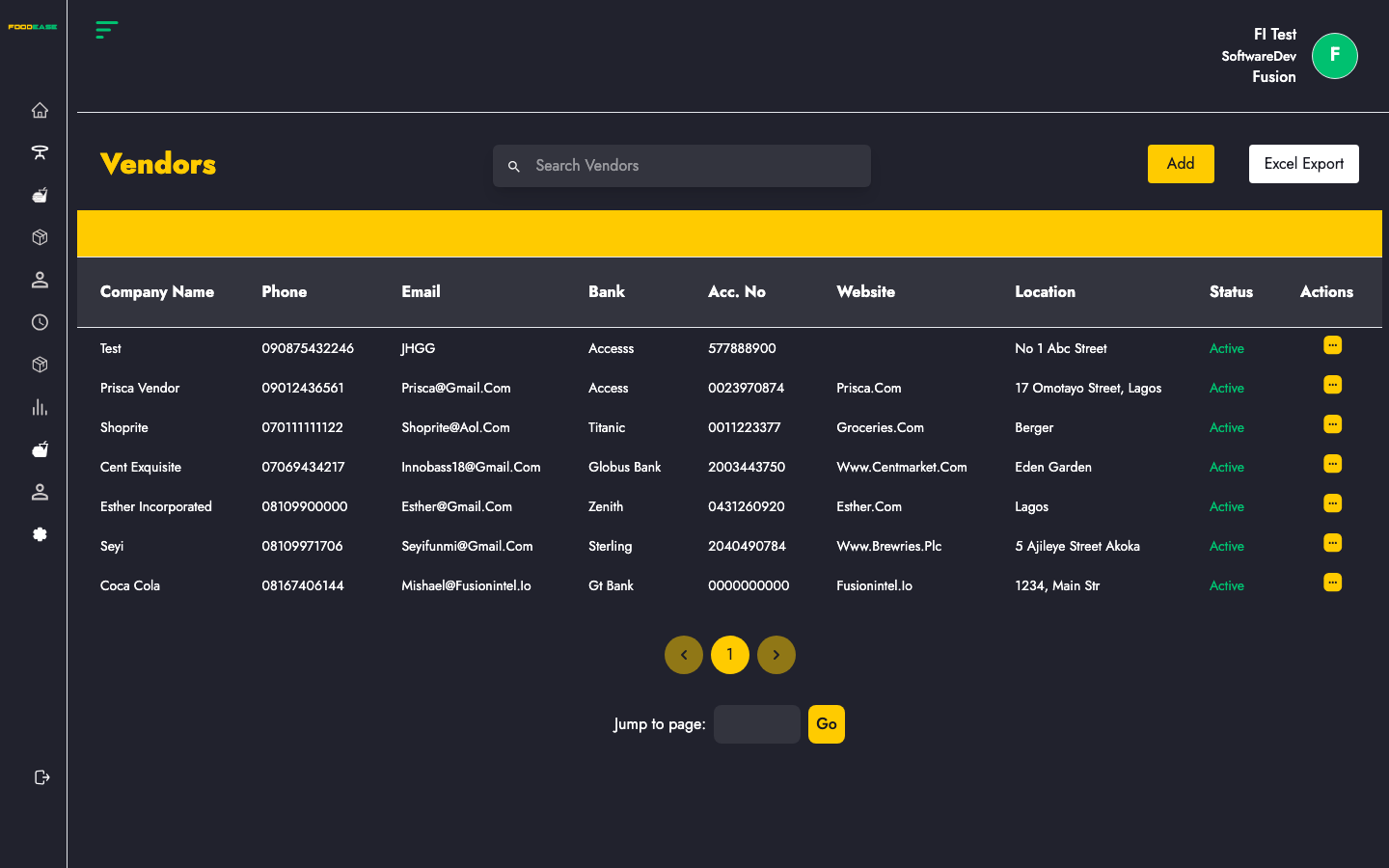 Vendors list page