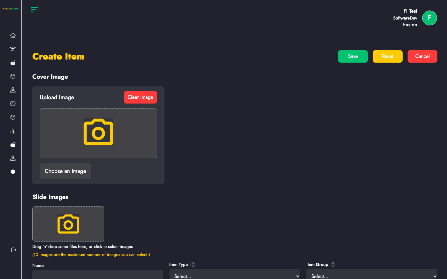 Create Item form