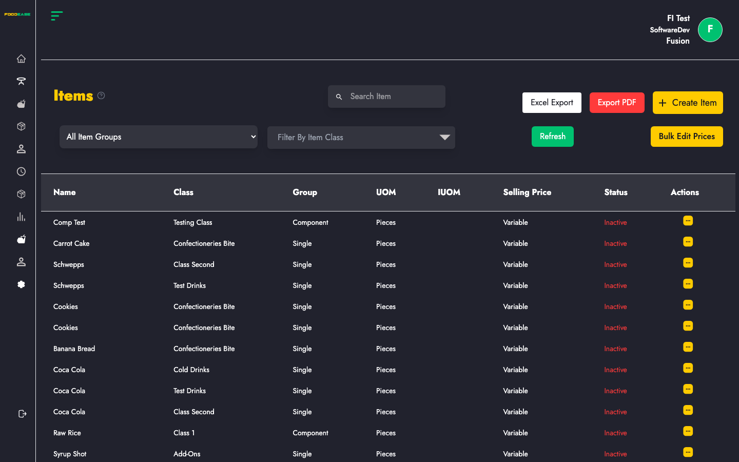 Items list page