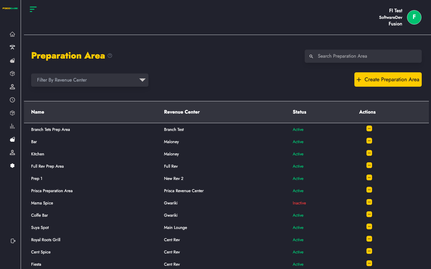 Preparation Area list page