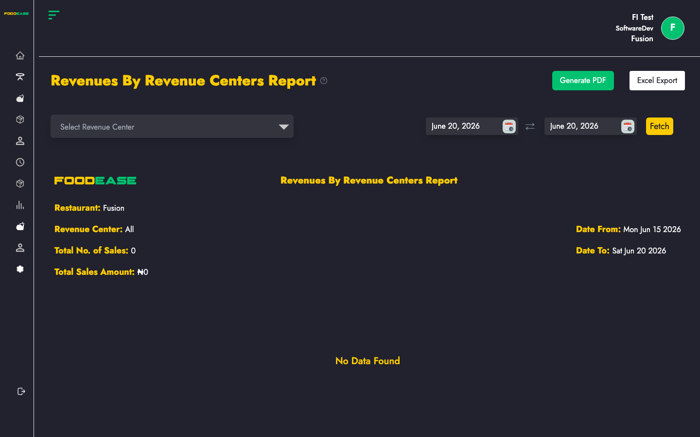 Revenues By Revenue Centers Report
