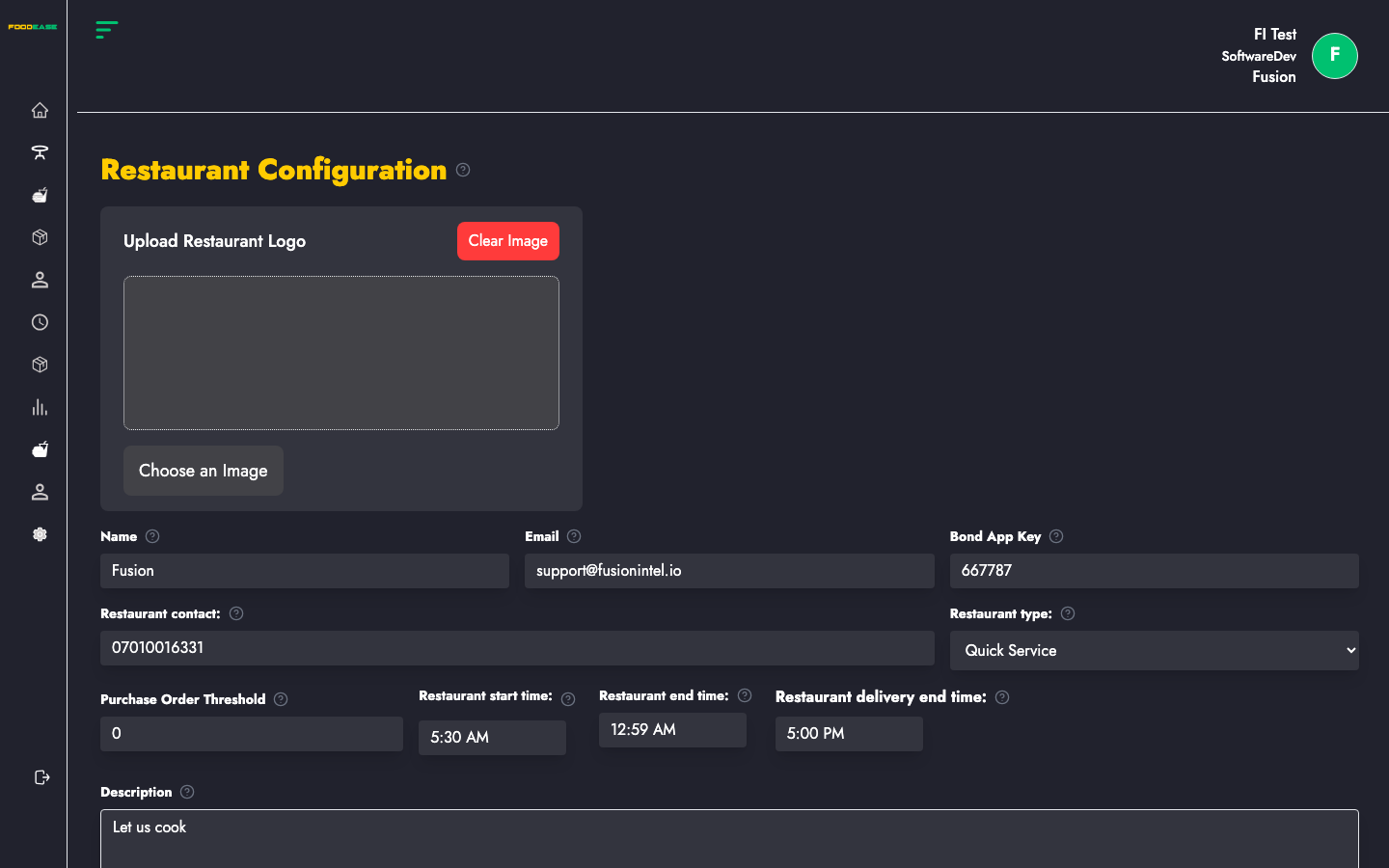 Restaurant Info page