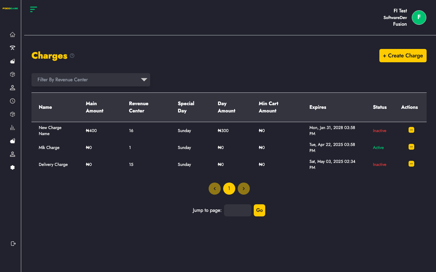 Charges list page