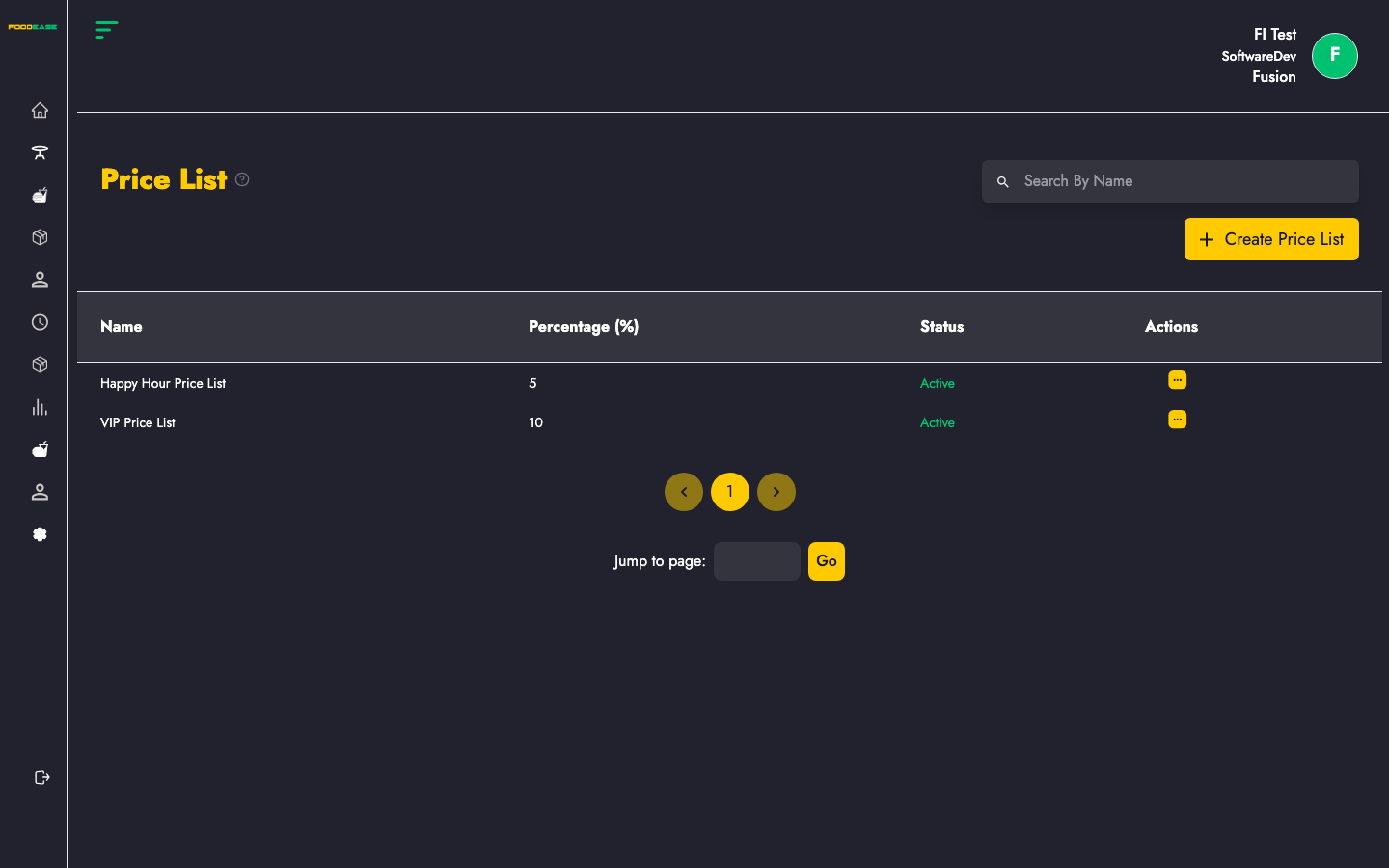 Price List page
