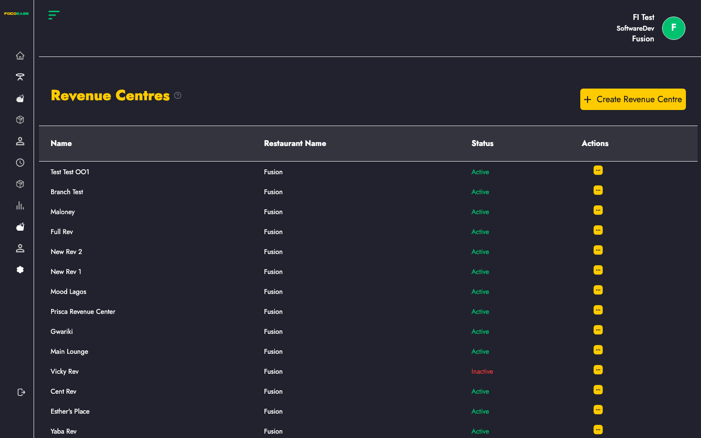 Revenue Centre page